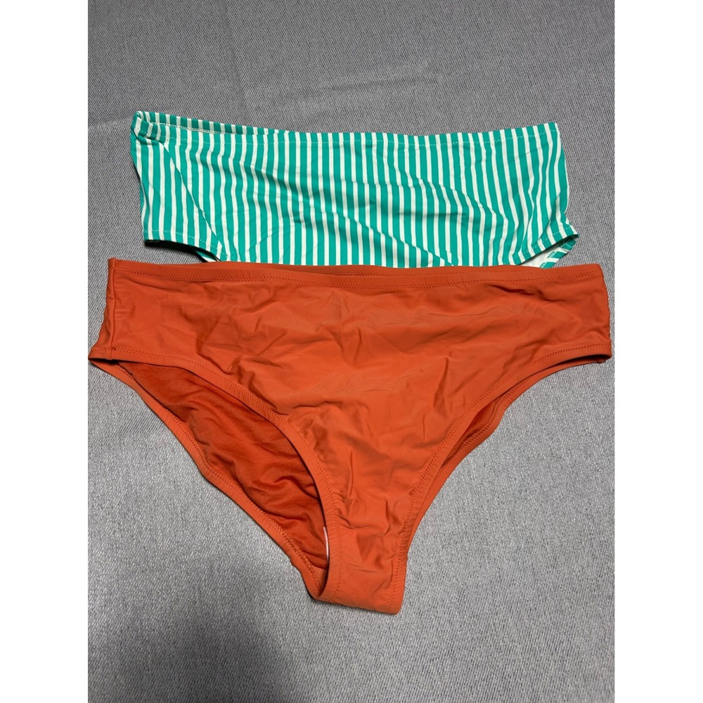 Kona Sol Swim Bottoms Womens 20W/22W Orange Teal Striped High Waist Lot‎ of 2